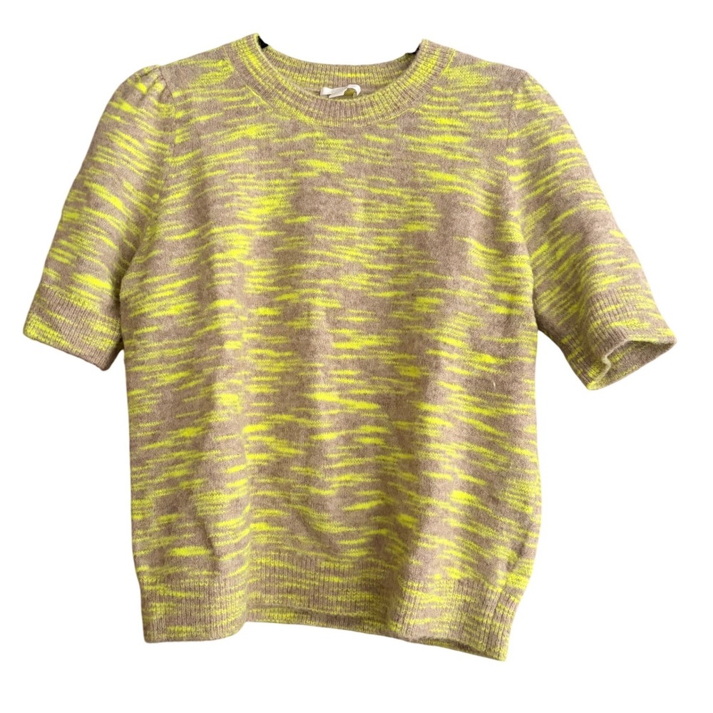 COS Alpaca Wool Blend Space Dye Short Sleeve Sweater Lime Green Taupe Medium